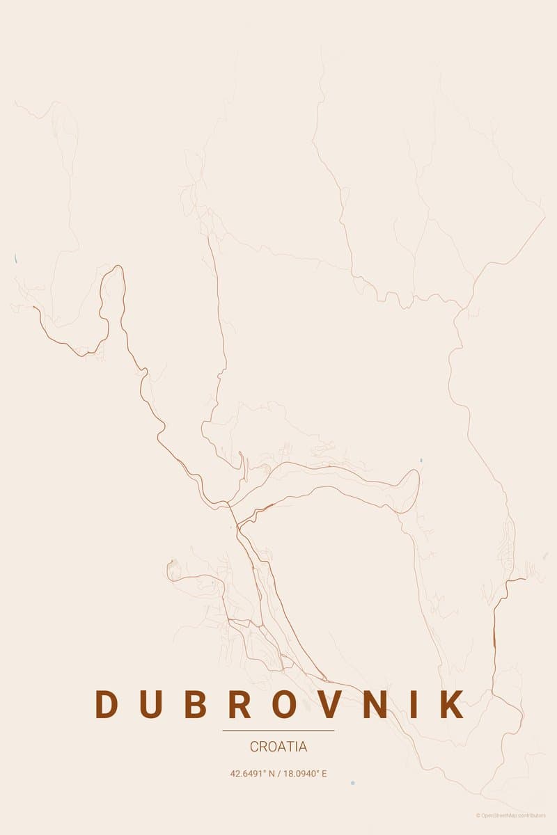 Dubrovnik Terracotta map poster preview