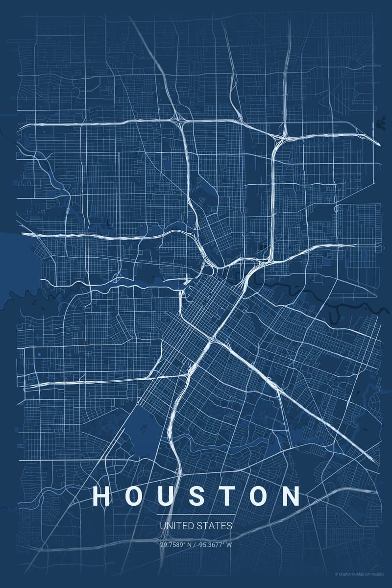 Houston Blueprint map poster preview
