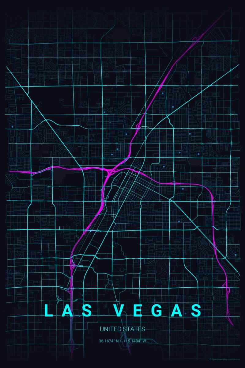 Las Vegas Neon cyberpunk map poster preview