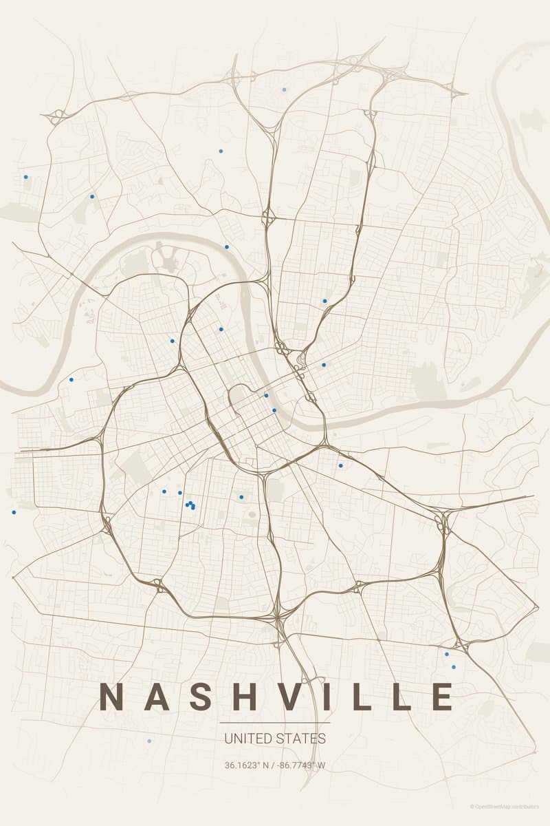 Nashville Warm beige map poster preview