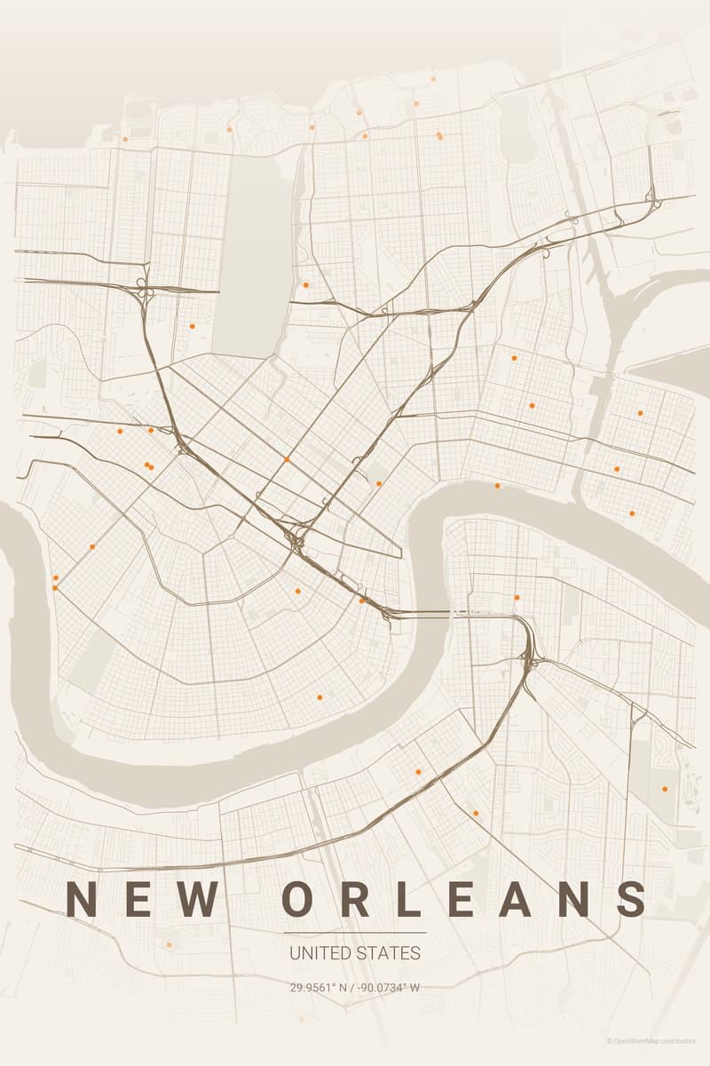 New Orleans Warm beige map poster preview