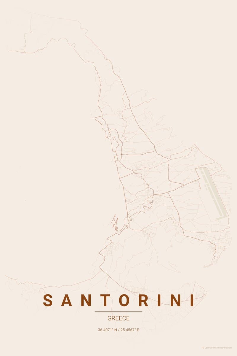 Santorini Terracotta map poster preview