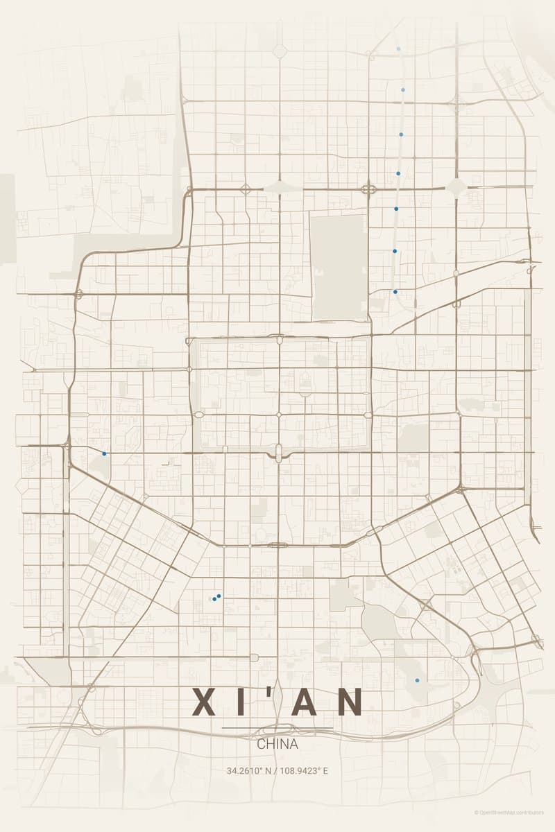 Xi'an Warm beige map poster preview