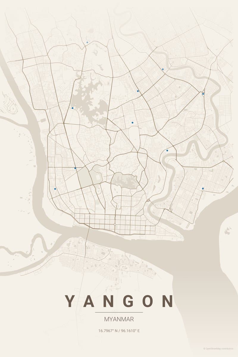 Yangon Warm beige map poster preview