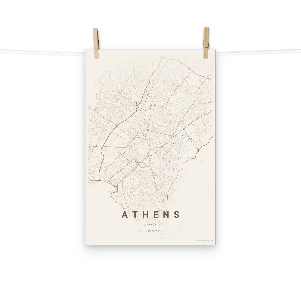 Athens warm beige map poster