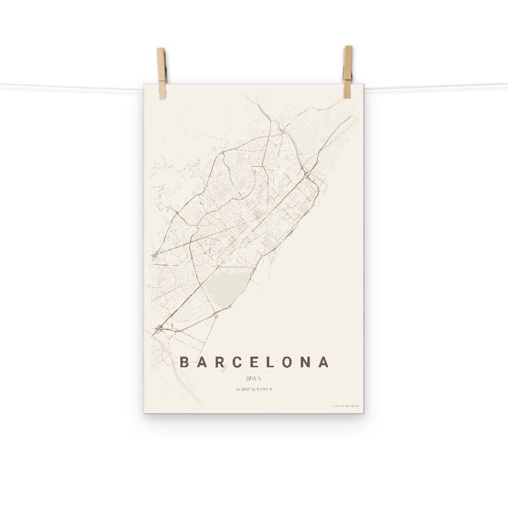 Barcelona warm beige map poster