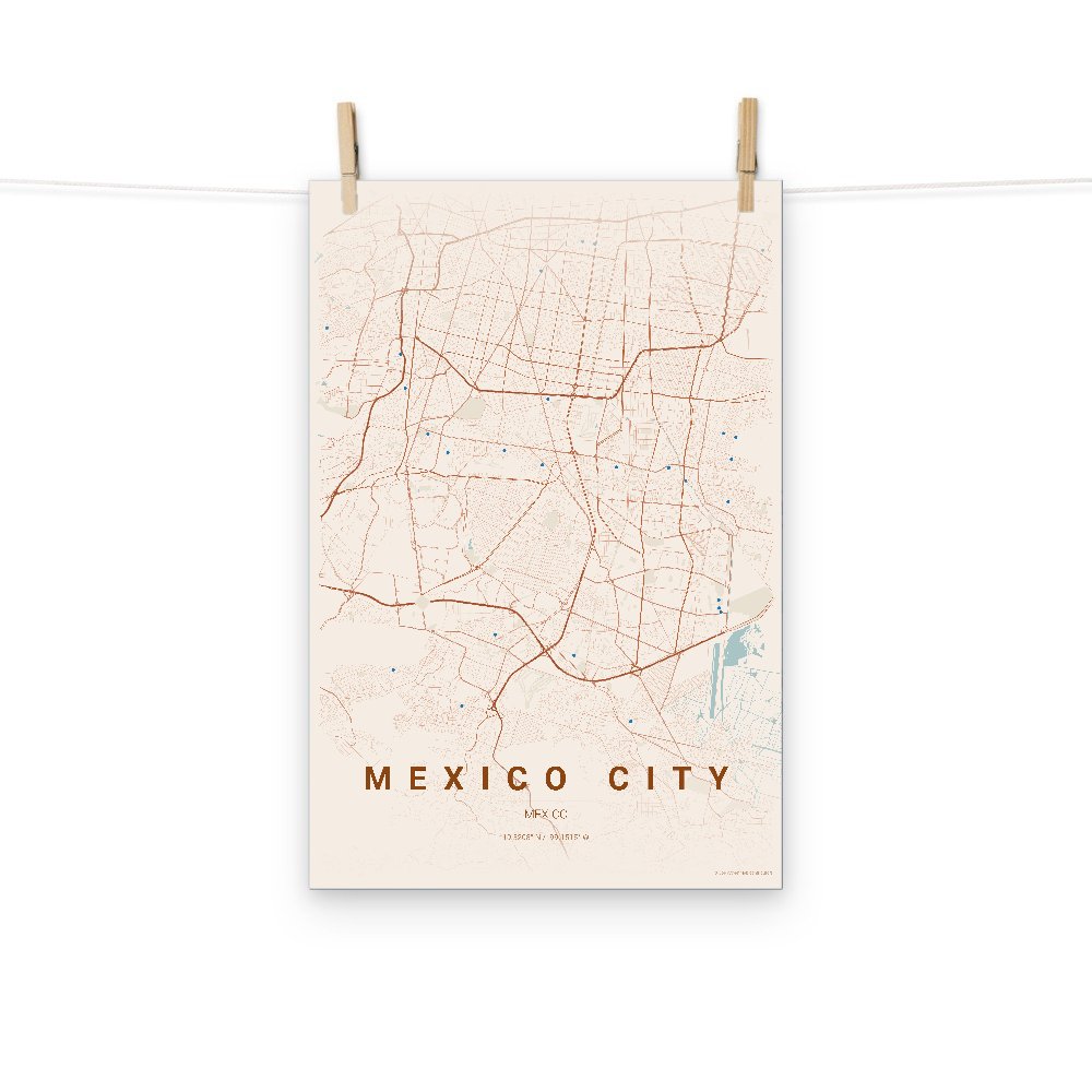 Mexico City terracotta map poster