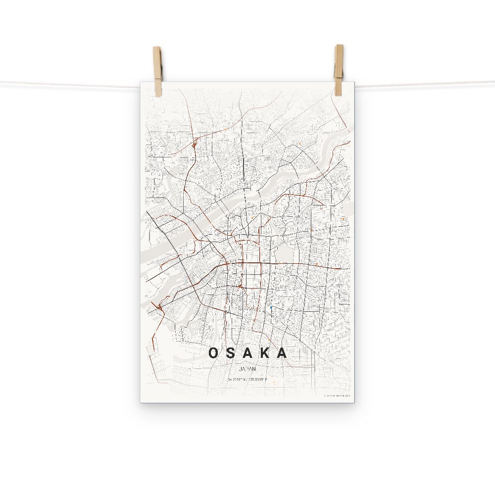 Osaka japanese ink map poster