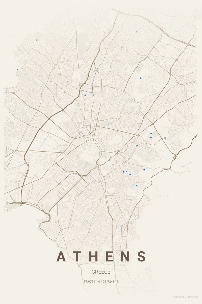 Athens Linen map poster — print