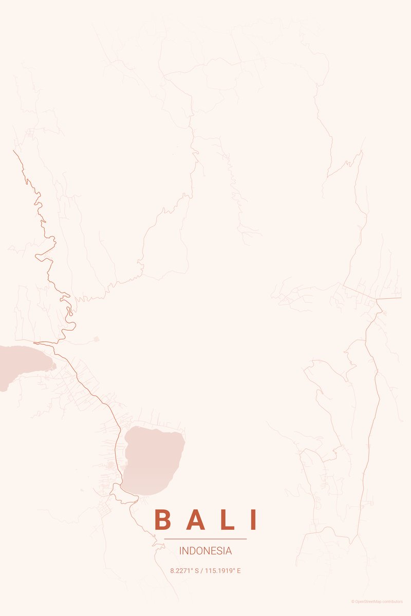 Bali Sunset map poster — print