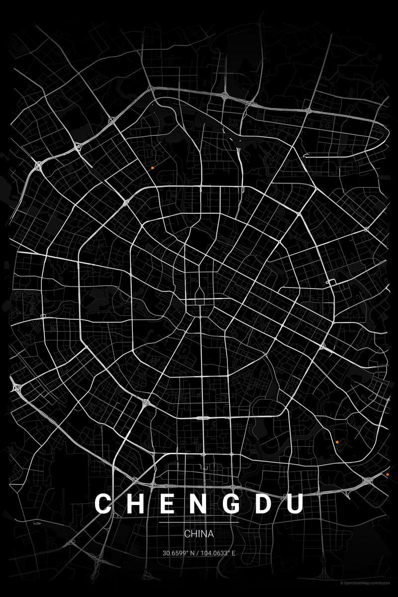 Chengdu Noir map poster — print
