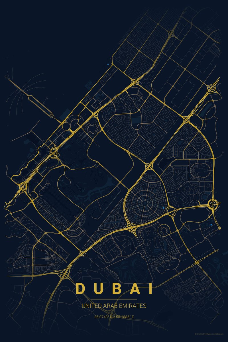 Dubai Midnight map poster — print