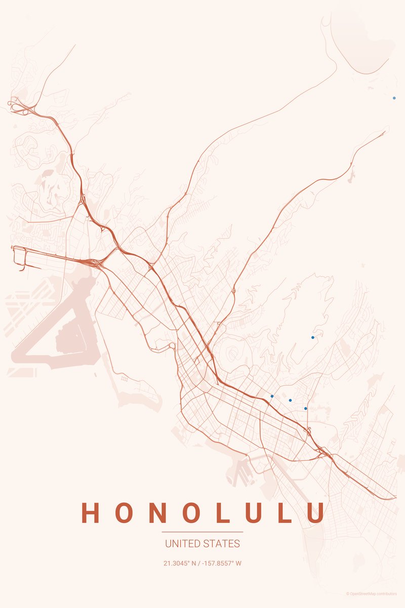 Honolulu Sunset map poster — print