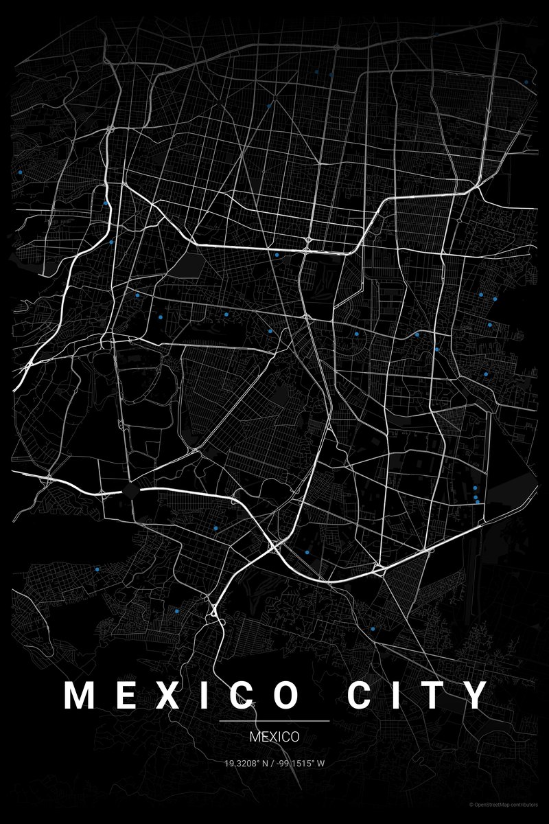 Mexico City Noir map poster — print