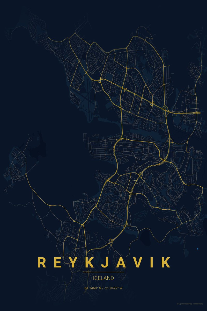 Reykjavik Midnight map poster — print