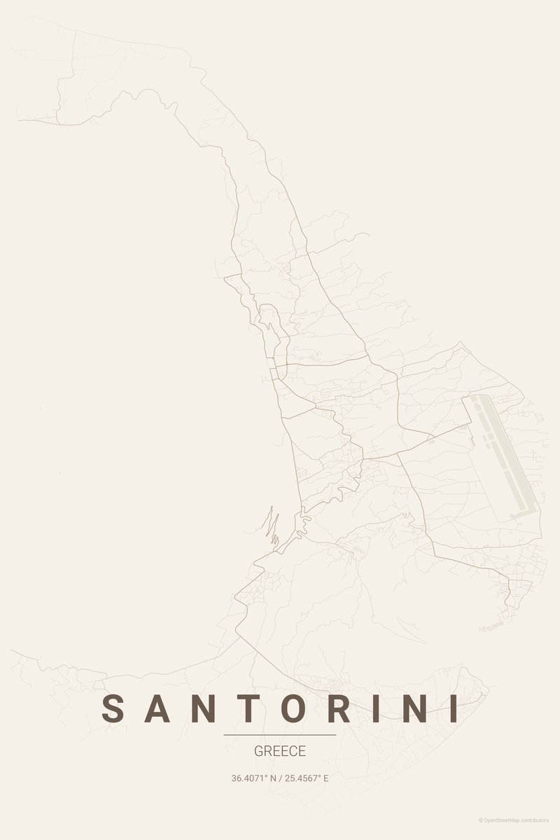 Santorini Linen map poster — print