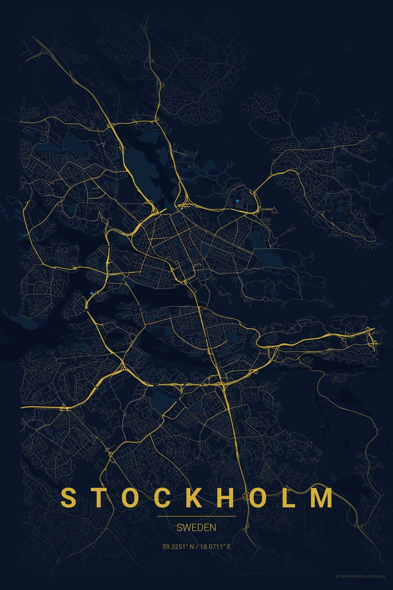 Stockholm Midnight map poster — print