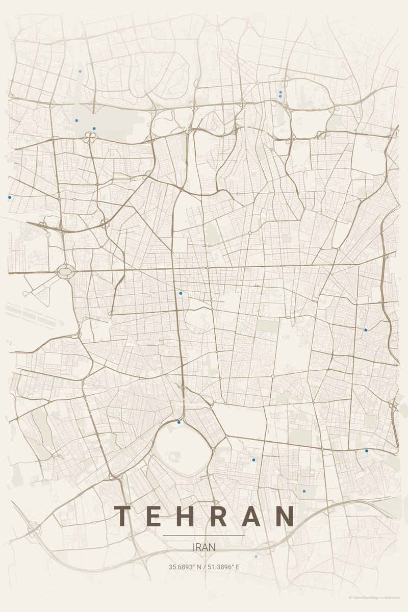 Tehran Linen map poster — print