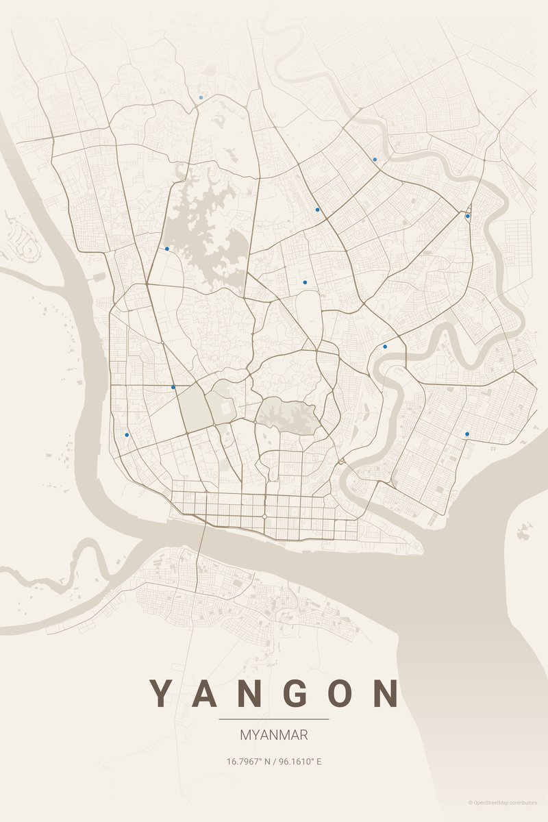 Yangon Linen map poster — print