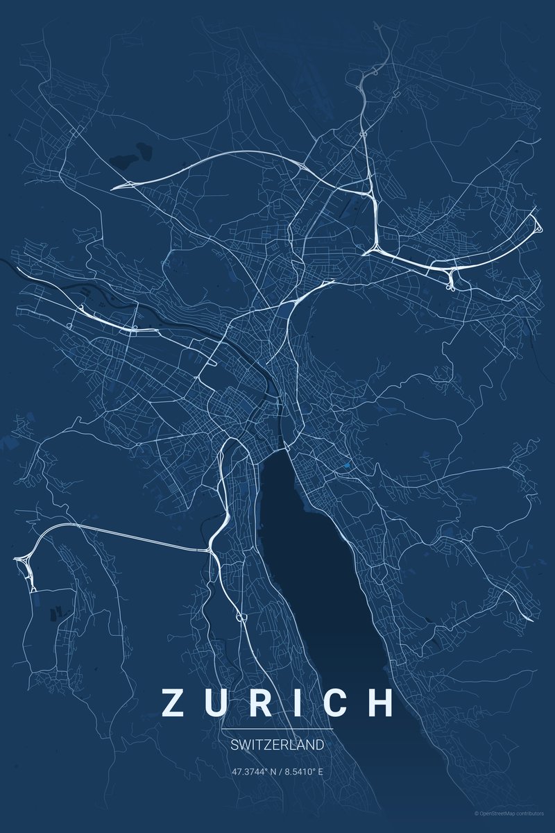 Zurich Blueprint map poster — print